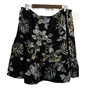 Blue Ginger Tiered Black Floral Skirt Knee Length Watercolors Elastic Waist